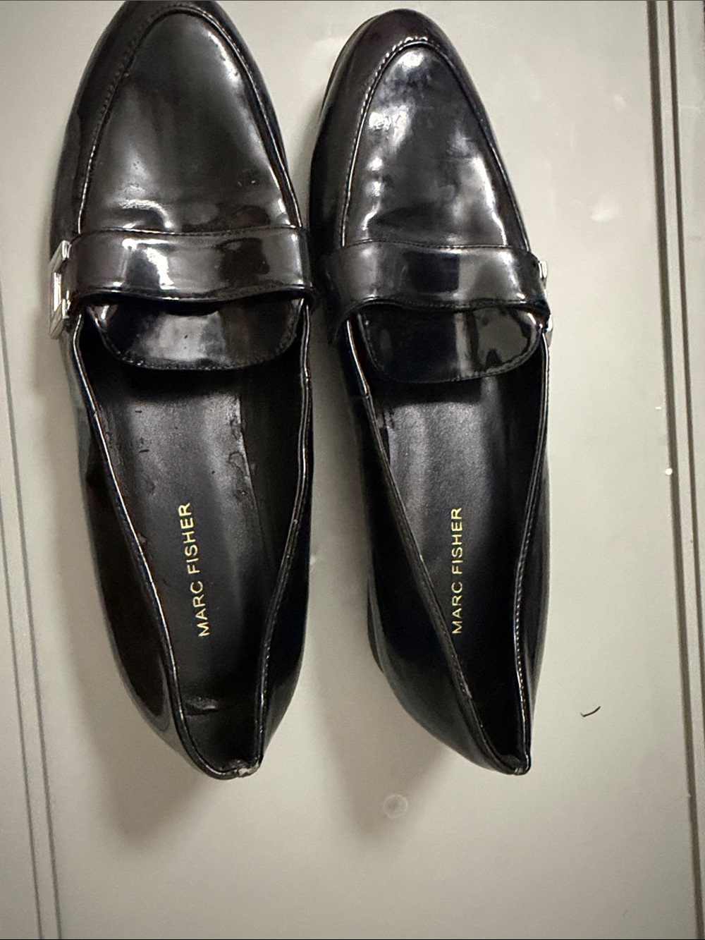Marc Fisher Black Gloss Patent Leather Slip-On Loafers